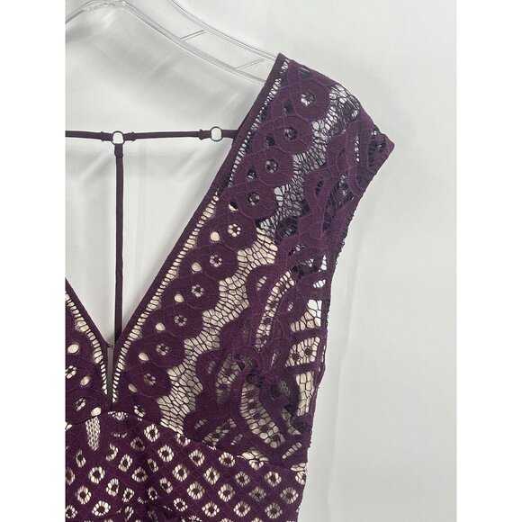 Free People Lace Eyelet Mini Dress Purple Sz 8 - Picture 4 of 6